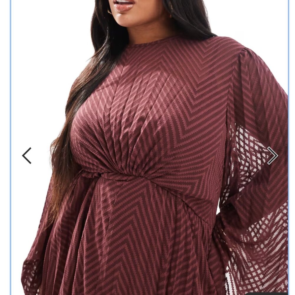 ASOS Curve NWT Women's Size 24 Burgundy Chevron Maxi Dress Sheer Tie Open Back - Picture 4 of 4